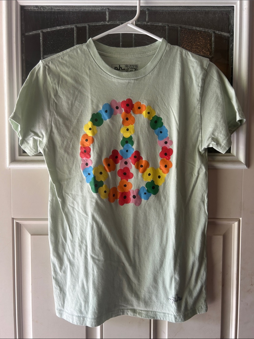 The Phluid Project Mint Green Tee with Multicolor Flower Peace Sign